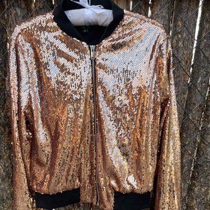 Rose Gold Sequin Bomber Jacket